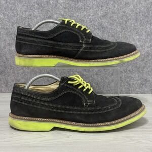 1901 Men's Black Suede Wingtip Oxford Dress Shoes Neon Yellow Sole Size 12M